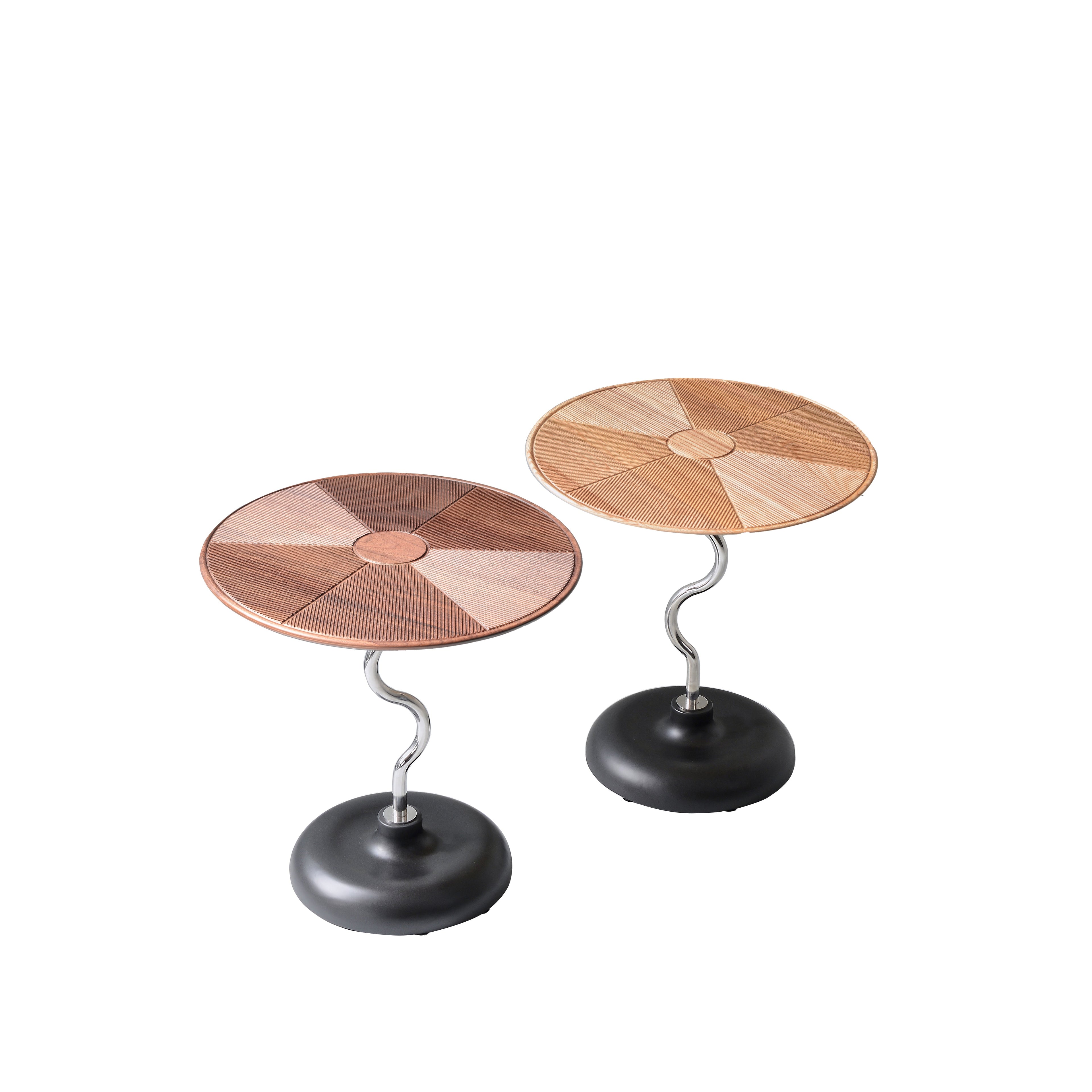 Artistic Round Curved Stem Wood Stainless Steel End Table - Vintage Classic Accent Table For Living Room Lumendat