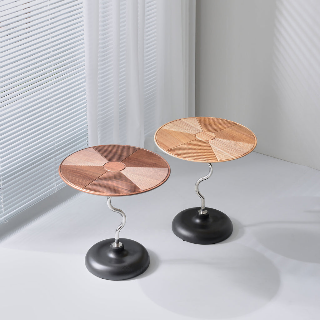 Artistic Round Curved Stem Wood Stainless Steel End Table - Vintage Classic Accent Table For Living Room Lumendat