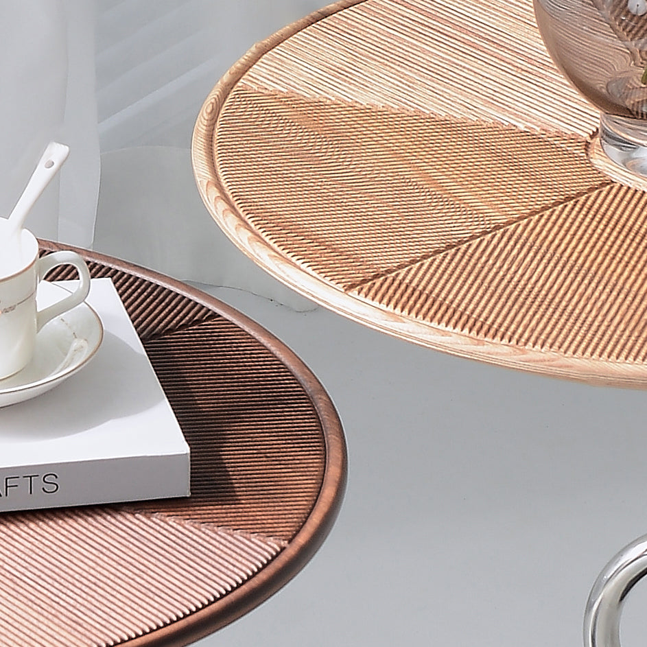 Artistic Round Curved Stem Wood Stainless Steel End Table - Vintage Classic Accent Table For Living Room Lumendat
