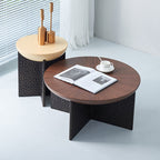 Geometric Cross Base Round Solid Wood Coffee Table - Scandinavian Radiating Grain Tea Table For Living Room Lumendat
