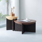 Geometric Cross Base Round Solid Wood Coffee Table - Scandinavian Radiating Grain Tea Table For Living Room Lumendat