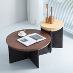 Geometric Cross Base Round Solid Wood Coffee Table - Scandinavian Radiating Grain Tea Table For Living Room Lumendat