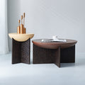 Geometric Cross Base Round Solid Wood Coffee Table - Scandinavian Radiating Grain Tea Table For Living Room Lumendat