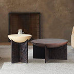 Geometric Cross Base Round Solid Wood Coffee Table - Scandinavian Radiating Grain Tea Table For Living Room Lumendat