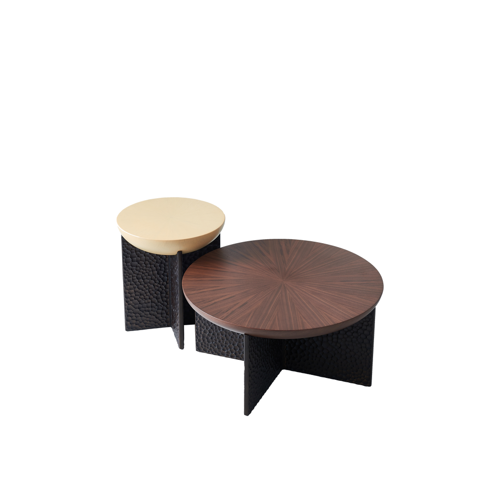 Geometric Cross Base Round Solid Wood Coffee Table - Scandinavian Radiating Grain Tea Table For Living Room Lumendat