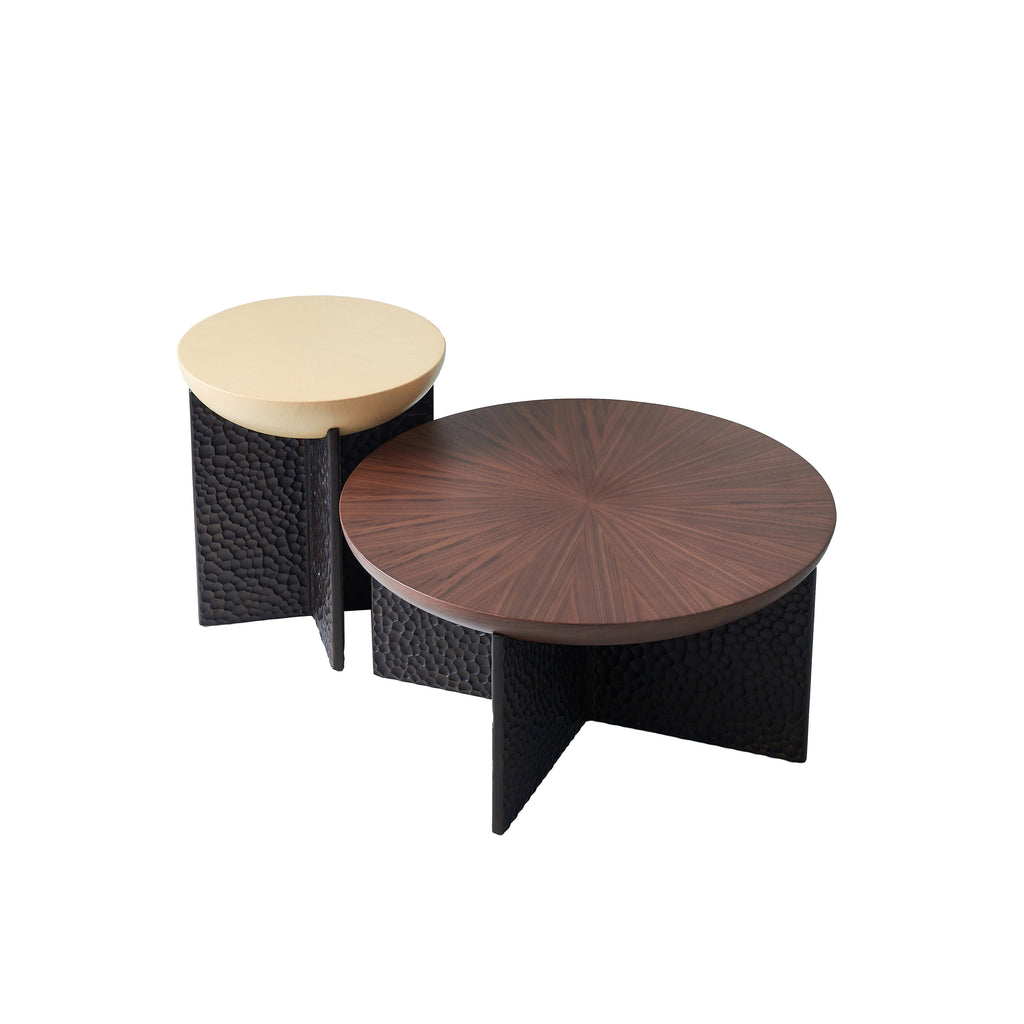 Geometric Cross Base Round Solid Wood Coffee Table - Scandinavian Radiating Grain Tea Table For Living Room Lumendat