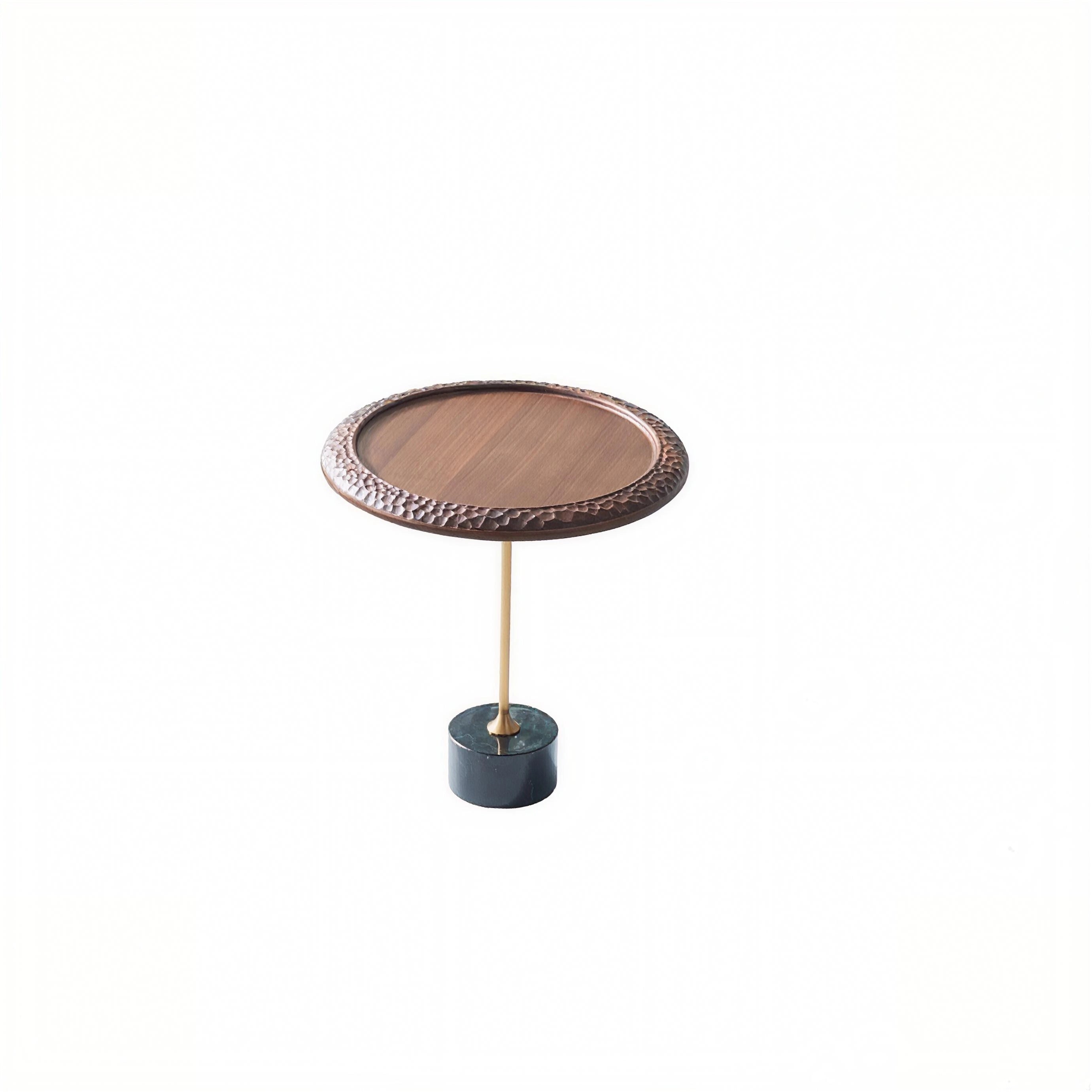 Hammered Edge Round Solid Wood Natural Marble End Table - Vintage Artistic Side Table For Living Room Lumendat