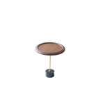 Hammered Edge Round Solid Wood Natural Marble End Table - Vintage Artistic Side Table For Living Room Lumendat