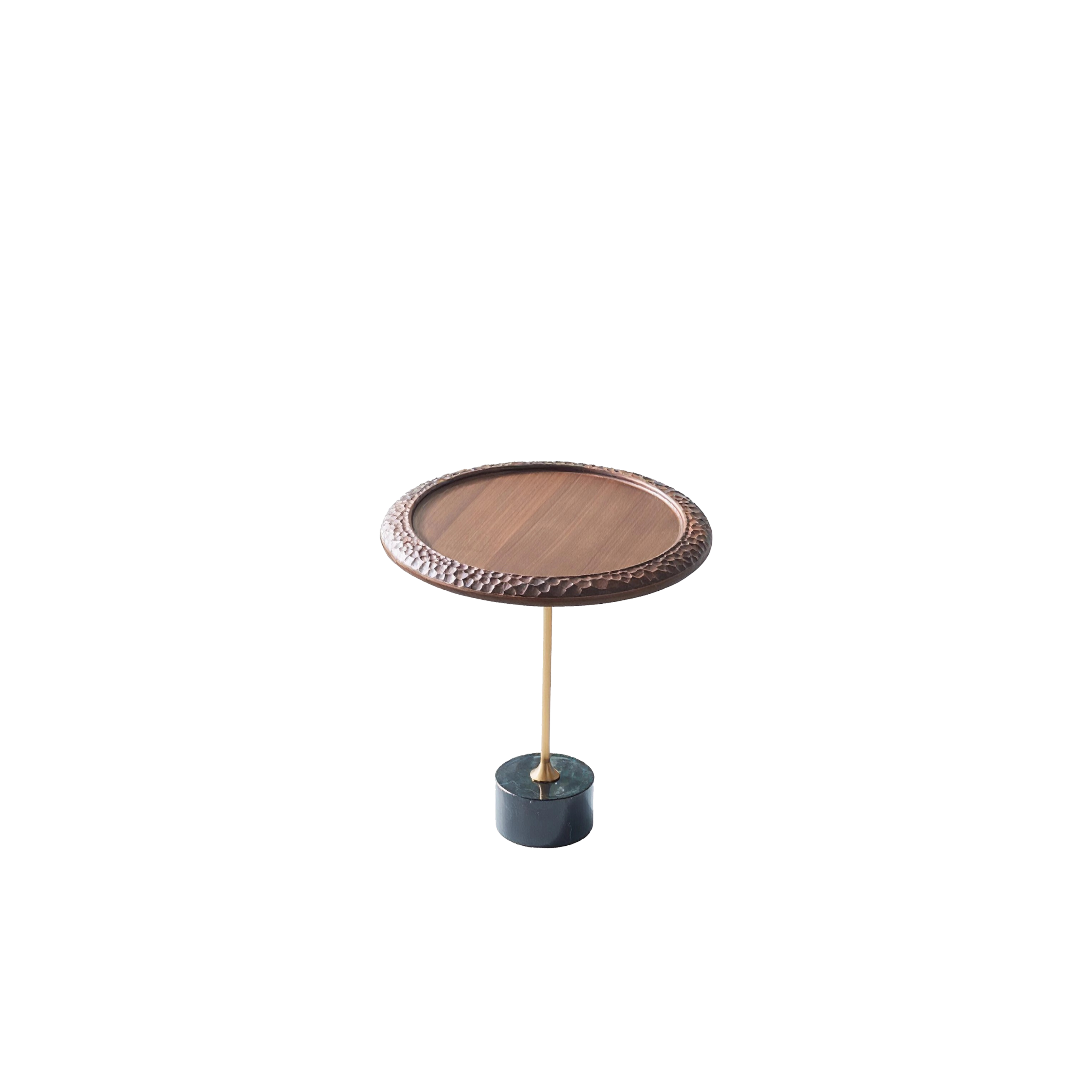 Hammered Edge Round Solid Wood Natural Marble End Table - Vintage Artistic Side Table For Living Room Lumendat