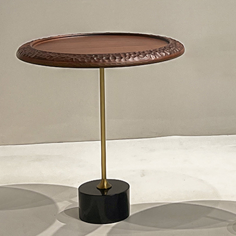 Hammered Edge Round Solid Wood Natural Marble End Table - Vintage Artistic Side Table For Living Room Lumendat