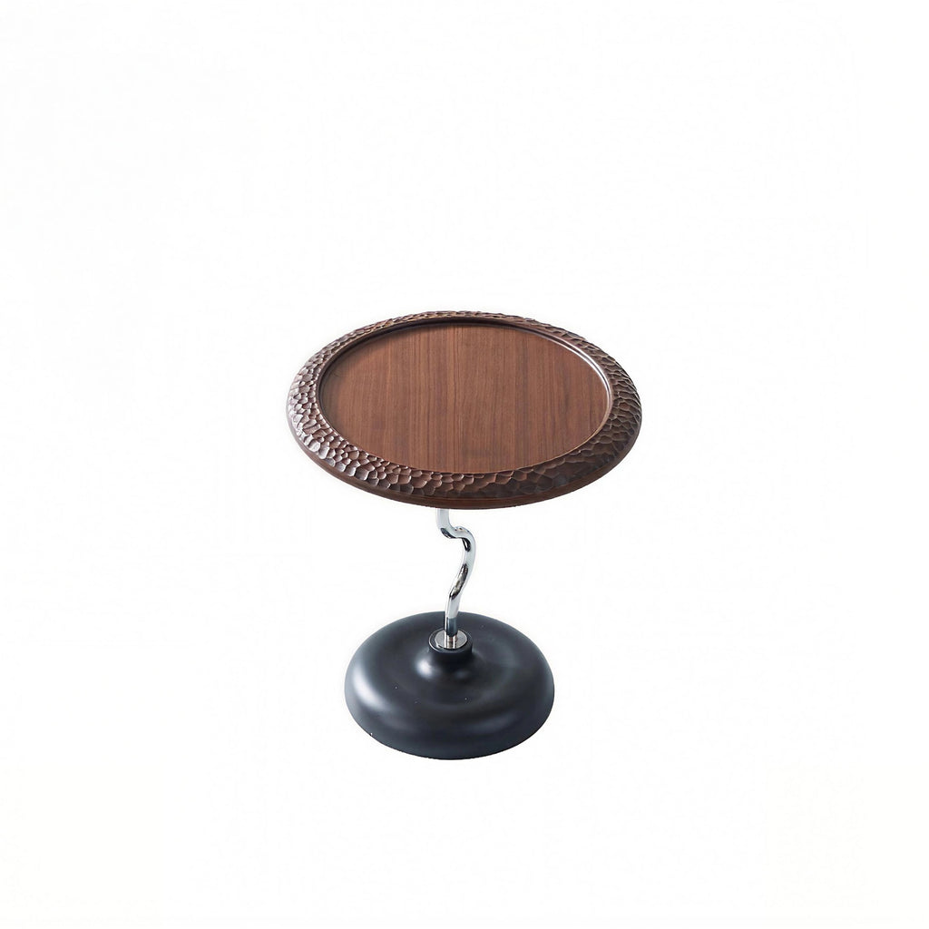 Hammered Edge Round Solid Wood Natural Marble End Table - Vintage Artistic Side Table For Living Room Lumendat