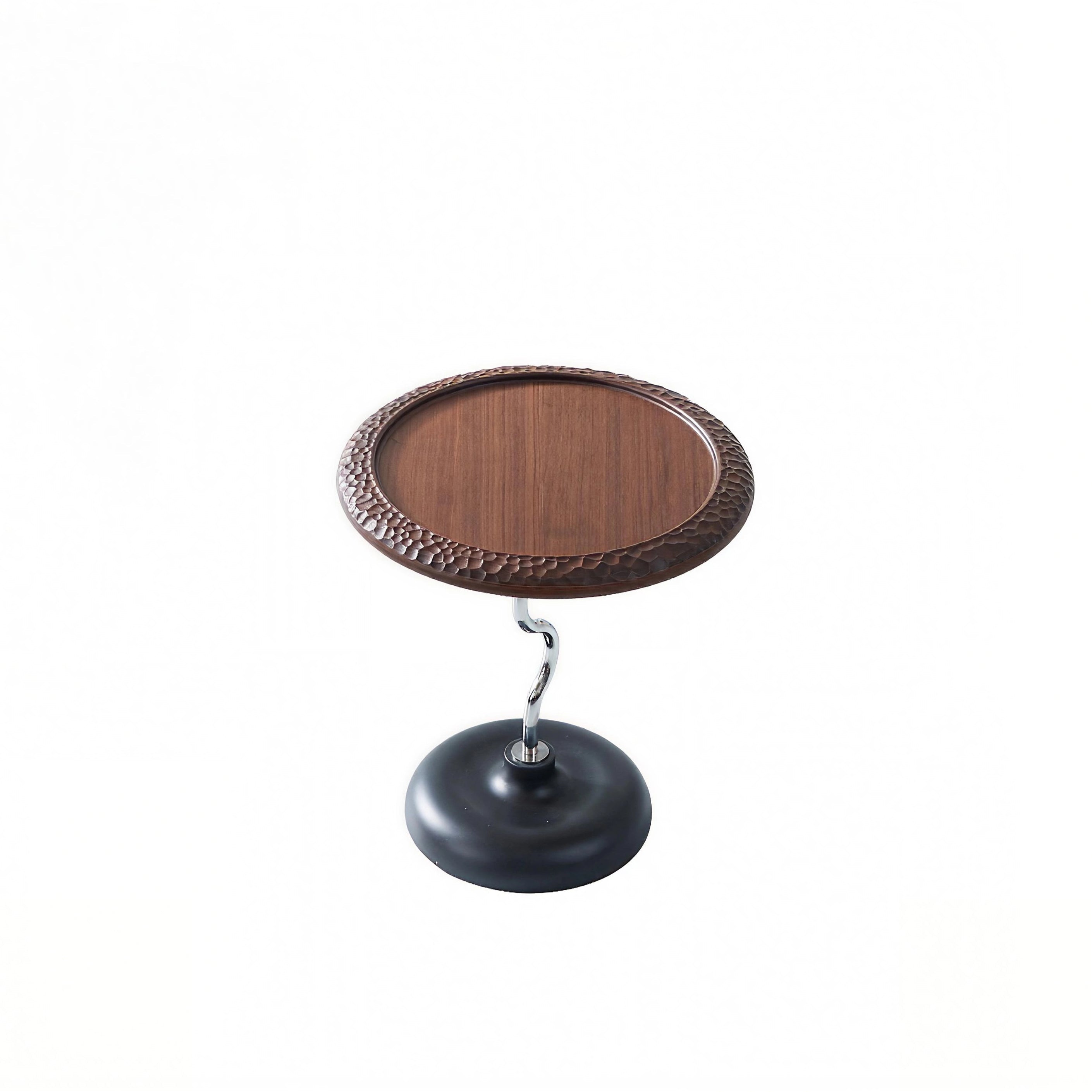 Hammered Edge Round Solid Wood Natural Marble End Table - Vintage Artistic Side Table For Living Room Lumendat