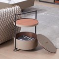 Smooth Casters Round Faux Saddle Leather End Table - Creative 1-Tier Accent Trolley For Living Room Lumendat