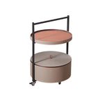 Smooth Casters Round Faux Saddle Leather End Table - Creative 1-Tier Accent Trolley For Living Room Lumendat