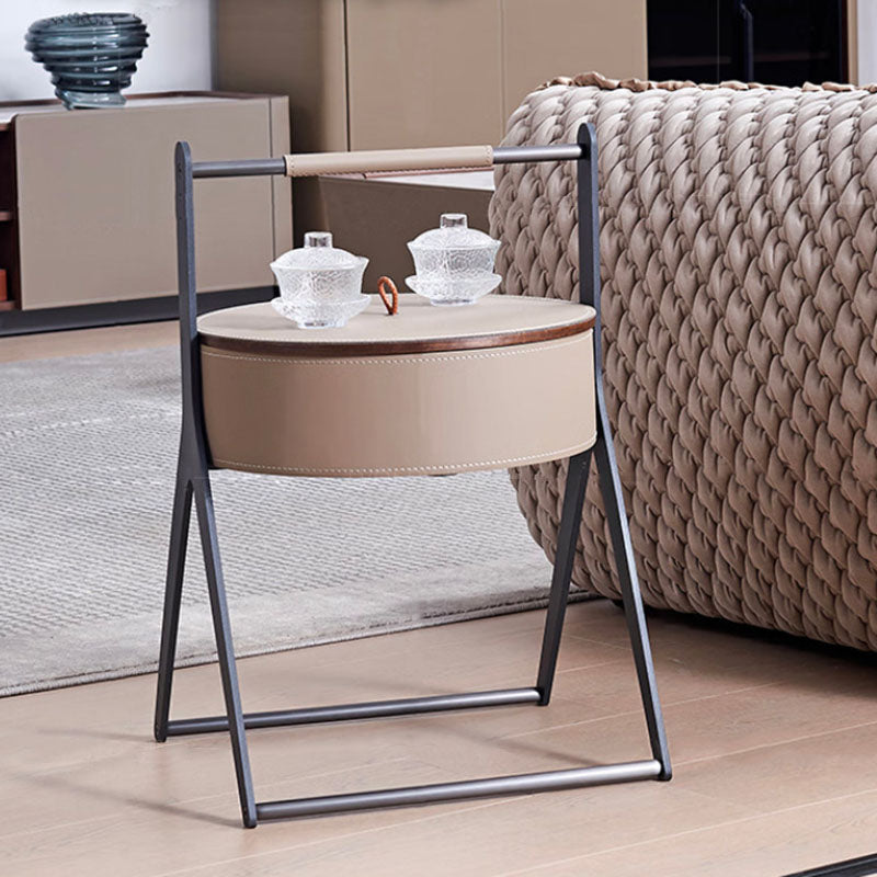 A-Shaped Concealed 1-Storage Faux Saddle Leather End Table - Scandinavian Removable Lid Side Table For Living Room Lumendat