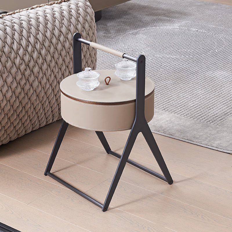 A-Shaped Concealed 1-Storage Faux Saddle Leather End Table - Scandinavian Removable Lid Side Table For Living Room Lumendat