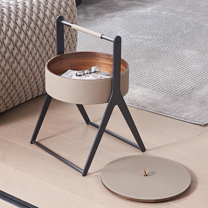A-Shaped Concealed 1-Storage Faux Saddle Leather End Table - Scandinavian Removable Lid Side Table For Living Room Lumendat