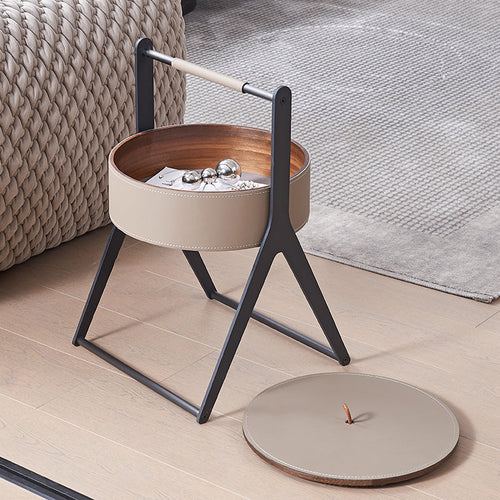 A-Shaped Concealed 1-Storage Faux Saddle Leather End Table - Scandinavian Removable Lid Side Table For Living Room Lumendat