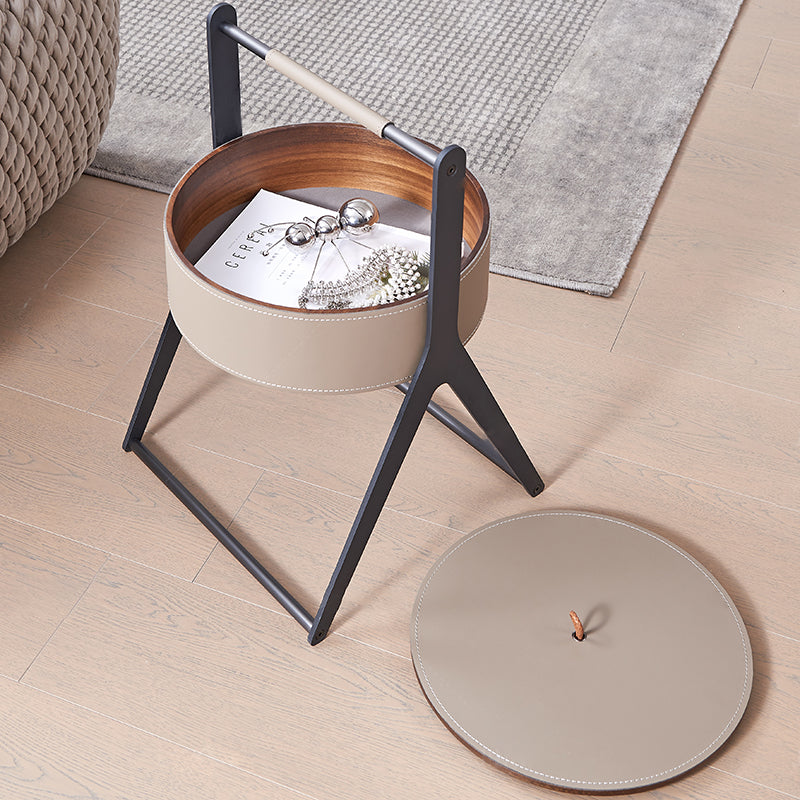 A-Shaped Concealed 1-Storage Faux Saddle Leather End Table - Scandinavian Removable Lid Side Table For Living Room Lumendat