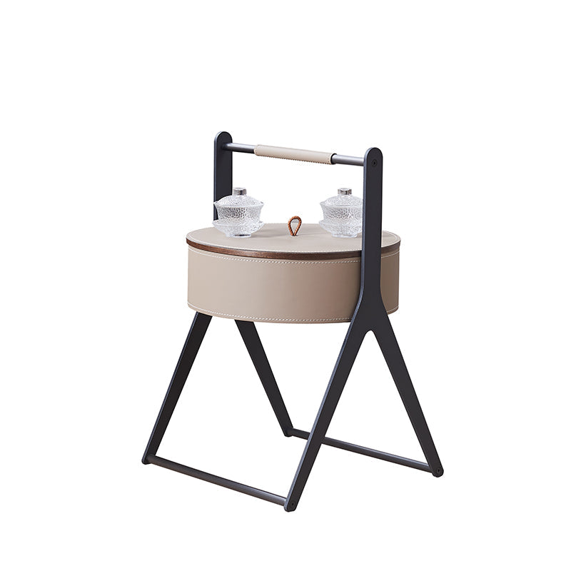 A-Shaped Concealed 1-Storage Faux Saddle Leather End Table - Scandinavian Removable Lid Side Table For Living Room Lumendat