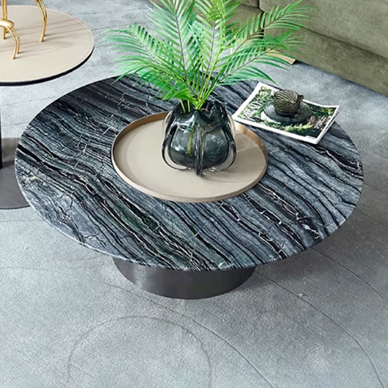 Premium Low Round Marble Faux Saddle Leather Coffee Table - Nordic Accent Side Table For Living Room Lumendat