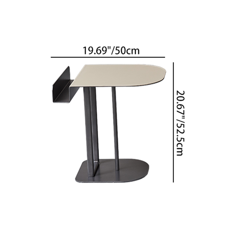 Semi-Round Narrow Faux Saddle Leather Side Table - Luxury Space-Saving End Table For Urban Living Lumendat
