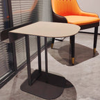Semi-Round Narrow Faux Saddle Leather Side Table - Luxury Space-Saving End Table For Urban Living Lumendat
