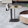 Semi-Round Narrow Faux Saddle Leather Side Table - Luxury Space-Saving End Table For Urban Living Lumendat