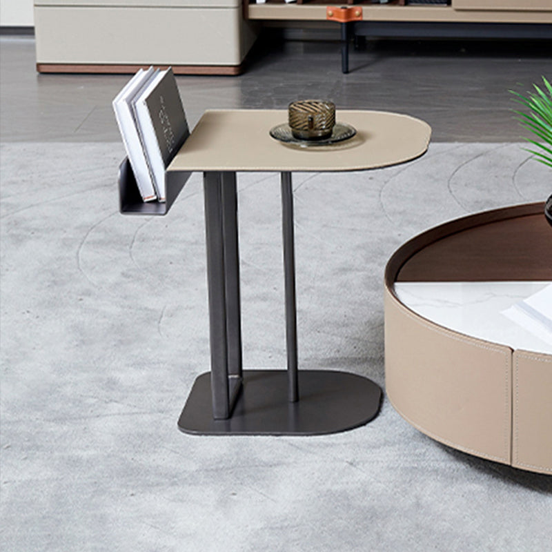Semi-Round Narrow Faux Saddle Leather Side Table - Luxury Space-Saving End Table For Urban Living Lumendat