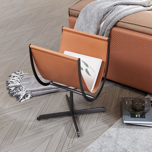 Artistic U-Shaped Cross-Base Faux Saddle Leather End Table - Creative Accent Table For Living Room Lumendat