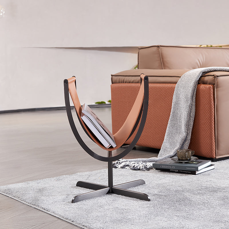 Artistic U-Shaped Cross-Base Faux Saddle Leather End Table - Creative Accent Table For Living Room Lumendat