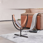 Artistic U-Shaped Cross-Base Faux Saddle Leather End Table - Creative Accent Table For Living Room Lumendat