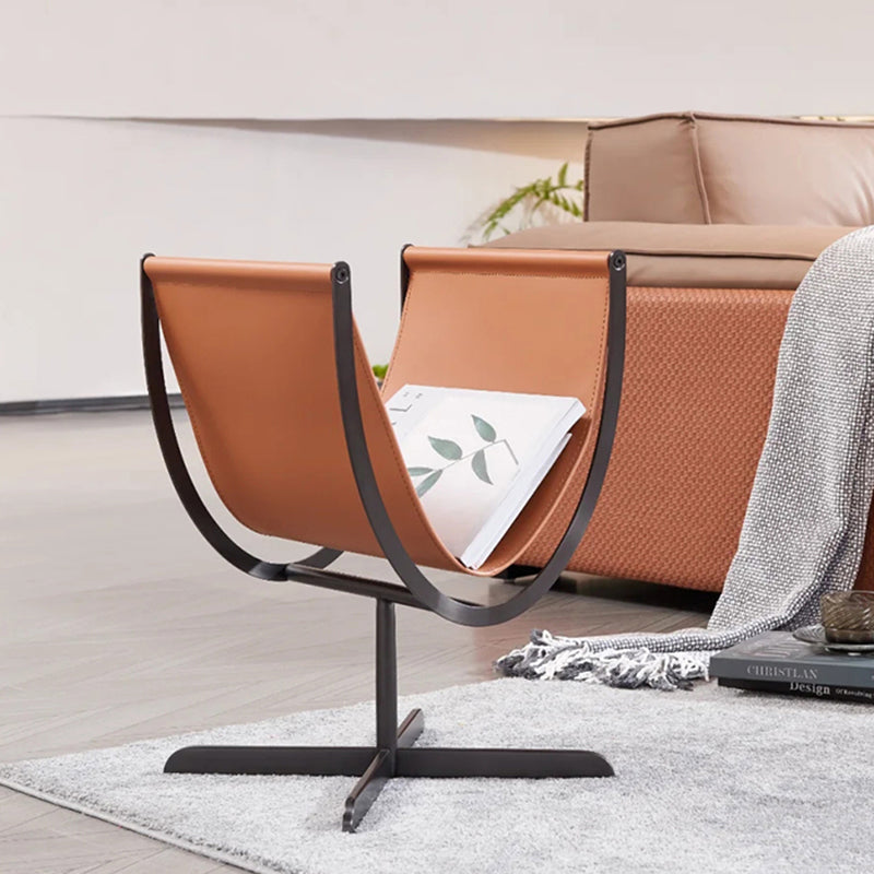 Artistic U-Shaped Cross-Base Faux Saddle Leather End Table - Creative Accent Table For Living Room Lumendat