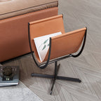 Artistic U-Shaped Cross-Base Faux Saddle Leather End Table - Creative Accent Table For Living Room Lumendat