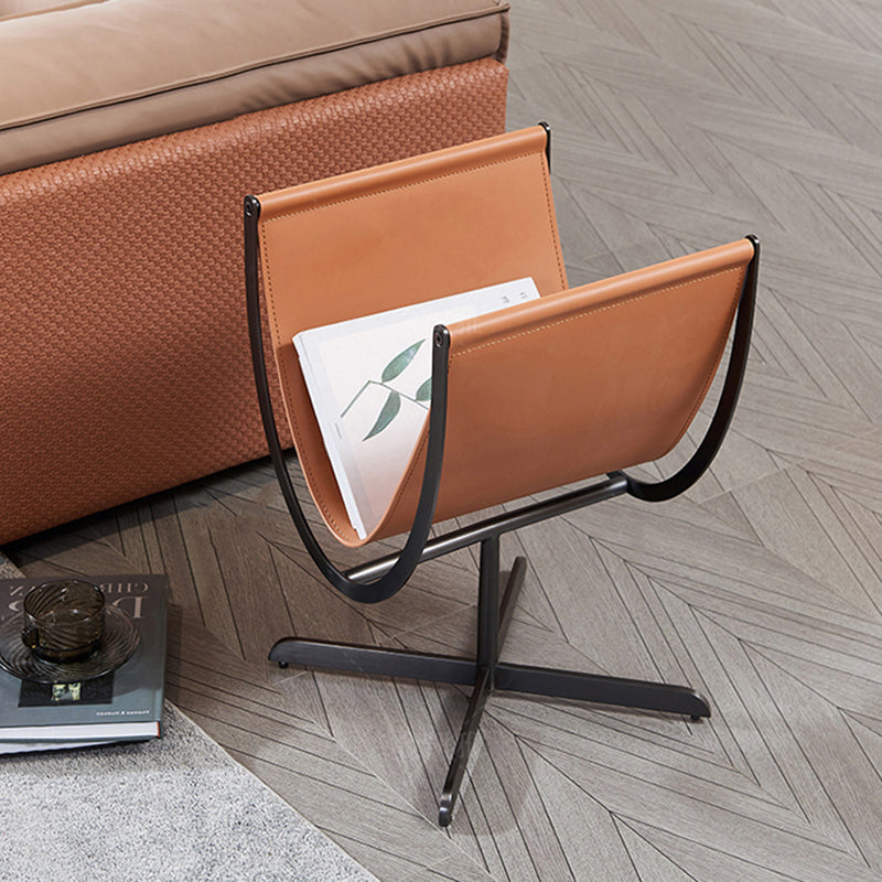 Artistic U-Shaped Cross-Base Faux Saddle Leather End Table - Creative Accent Table For Living Room Lumendat
