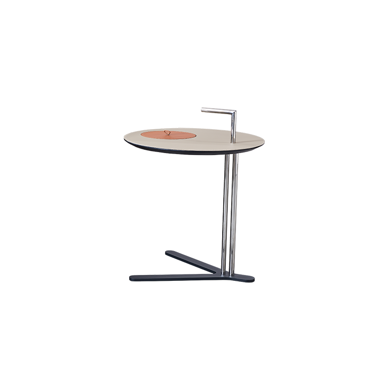 Round T-Base Faux Saddle Leather End Table - Luxury Space-Saving C Side Table For Living Room Lumendat