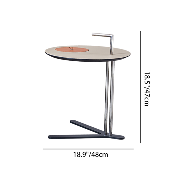 Round T-Base Faux Saddle Leather End Table - Luxury Space-Saving C Side Table For Living Room Lumendat