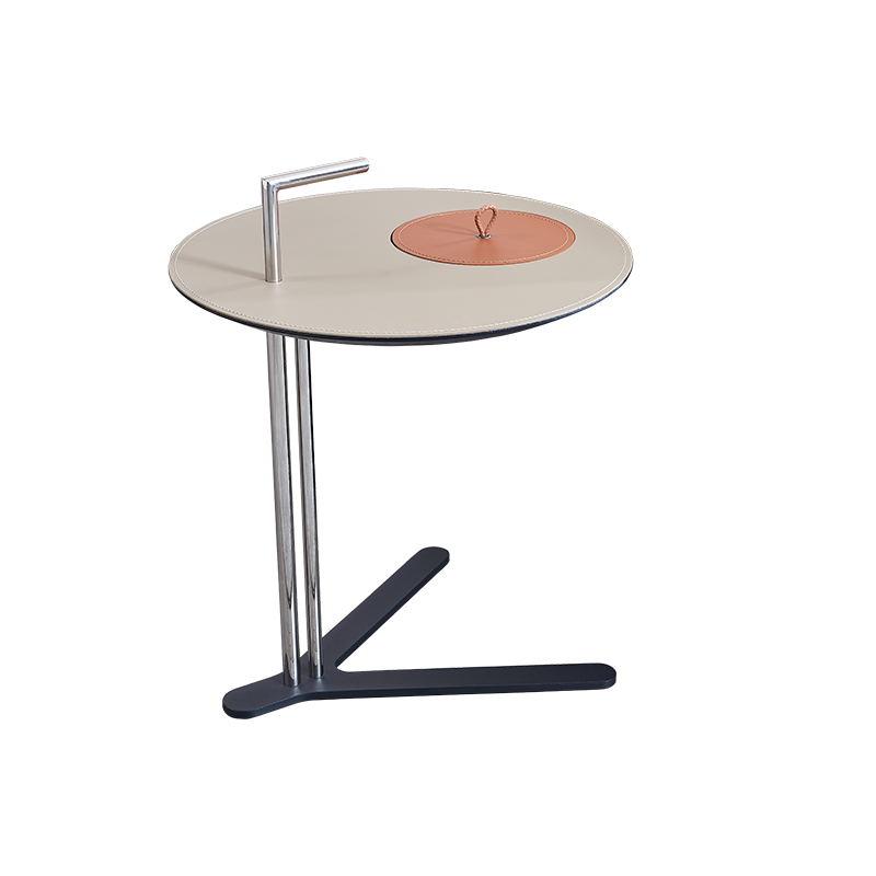 Round T-Base Faux Saddle Leather End Table - Luxury Space-Saving C Side Table For Living Room Lumendat