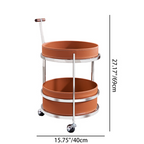 Rolling Round Elegant Faux Saddle Leather Solid Wood End Table - Creative Multifunction Tea Trolley For Living Room Lumendat