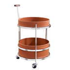 Rolling Round Elegant Faux Saddle Leather Solid Wood End Table - Creative Multifunction Tea Trolley For Living Room Lumendat