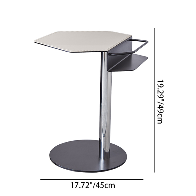 Geometric Round Faux Saddle Leather End Table - Creative Side Table With Storage Shelf For Living Room Lumendat