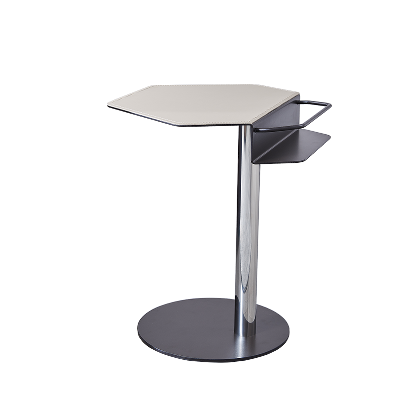 Geometric Round Faux Saddle Leather End Table - Creative Side Table With Storage Shelf For Living Room Lumendat
