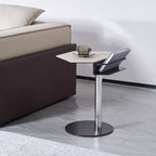 Geometric Round Faux Saddle Leather End Table - Creative Side Table With Storage Shelf For Living Room Lumendat