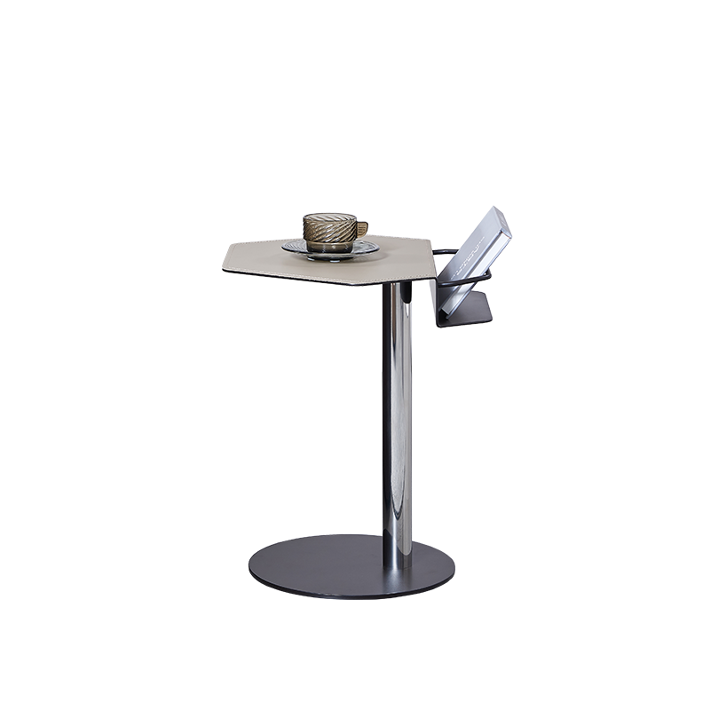 Geometric Round Faux Saddle Leather End Table - Creative Side Table With Storage Shelf For Living Room Lumendat