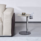 Geometric Round Faux Saddle Leather End Table - Creative Side Table With Storage Shelf For Living Room Lumendat