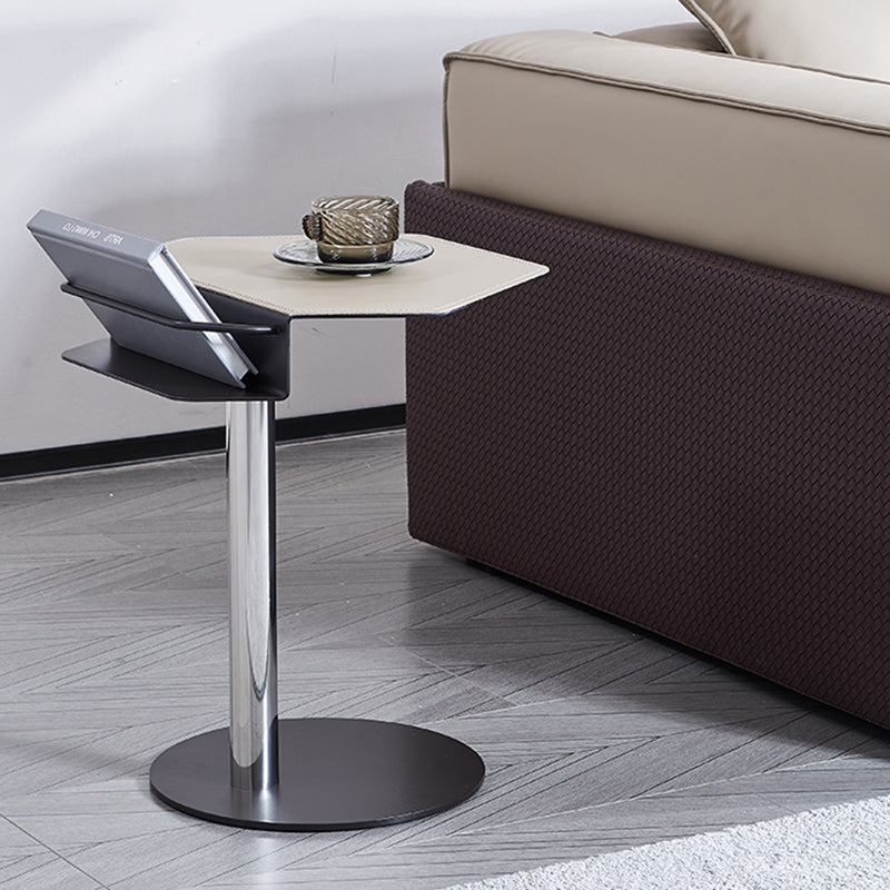 Geometric Round Faux Saddle Leather End Table - Creative Side Table With Storage Shelf For Living Room Lumendat