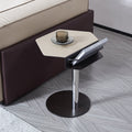 Geometric Round Faux Saddle Leather End Table - Creative Side Table With Storage Shelf For Living Room Lumendat