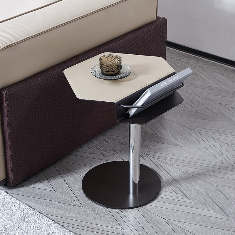 Geometric Round Faux Saddle Leather End Table - Creative Side Table With Storage Shelf For Living Room Lumendat