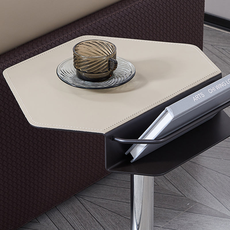 Geometric Round Faux Saddle Leather End Table - Creative Side Table With Storage Shelf For Living Room Lumendat