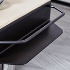 Geometric Round Faux Saddle Leather End Table - Creative Side Table With Storage Shelf For Living Room Lumendat